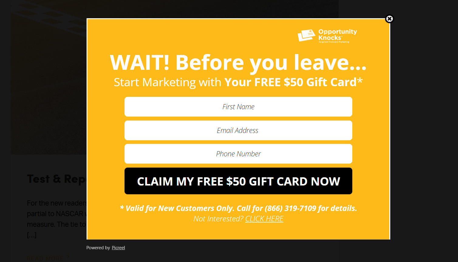 Gift Card Popup - Opportunity Knocks
