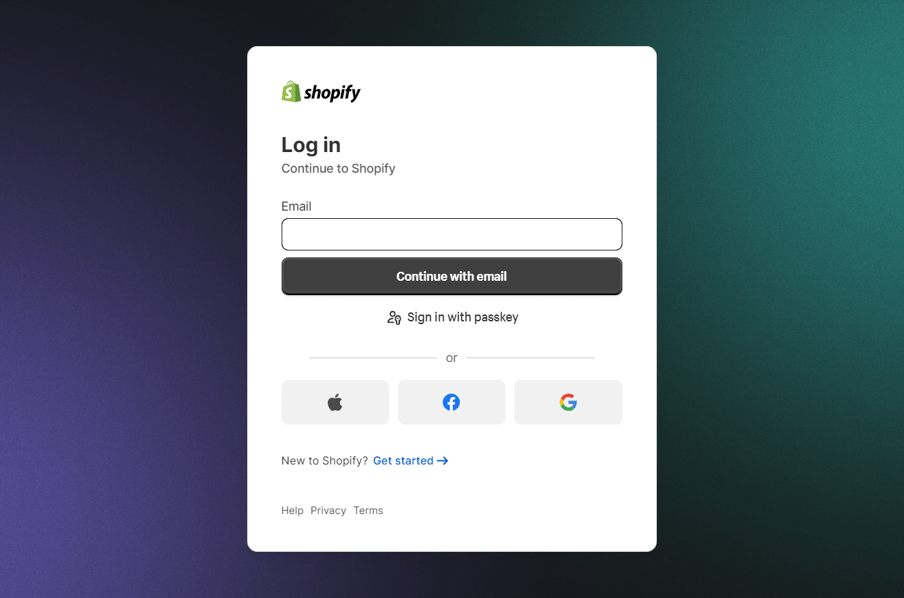 Log in to your Shopify account.