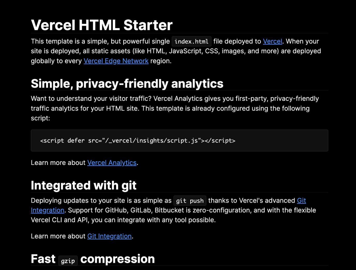 Vercel HTML Starter templates