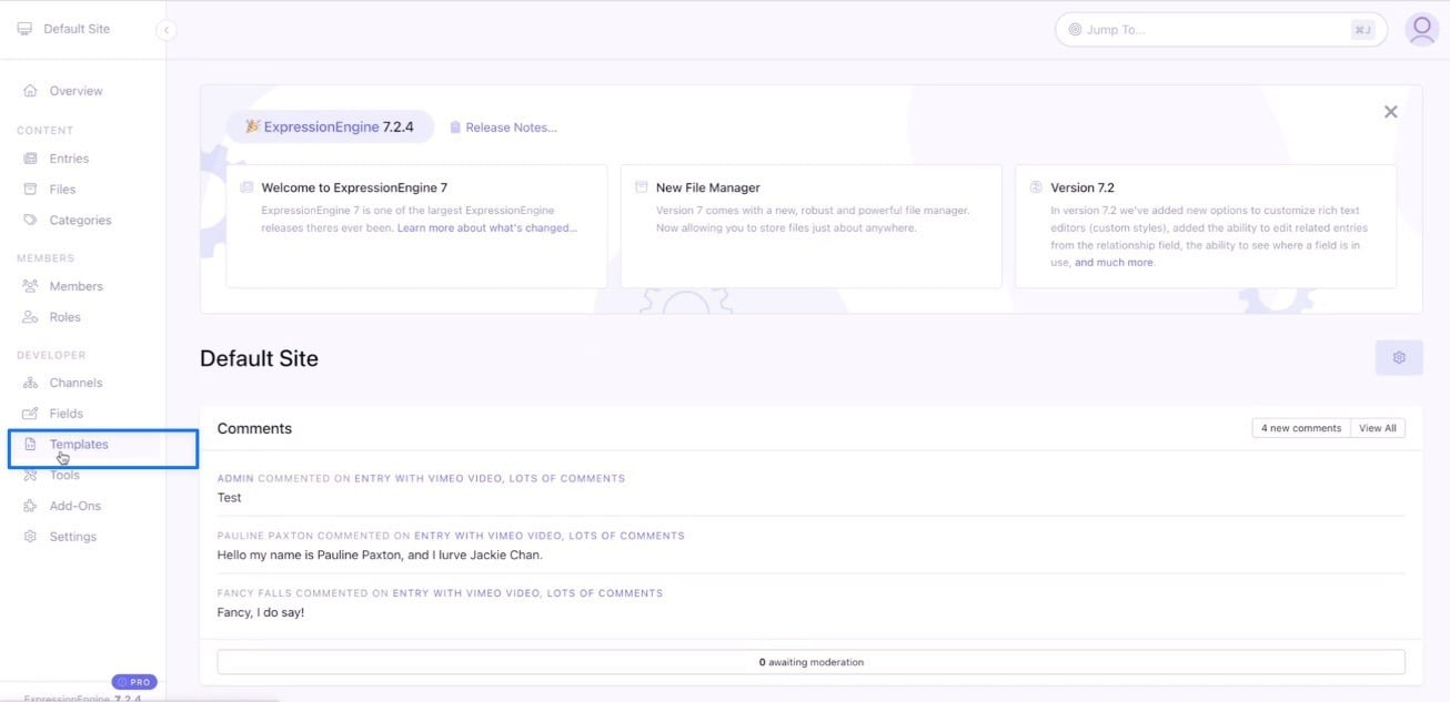 ExpressionEngine CMS admin panel