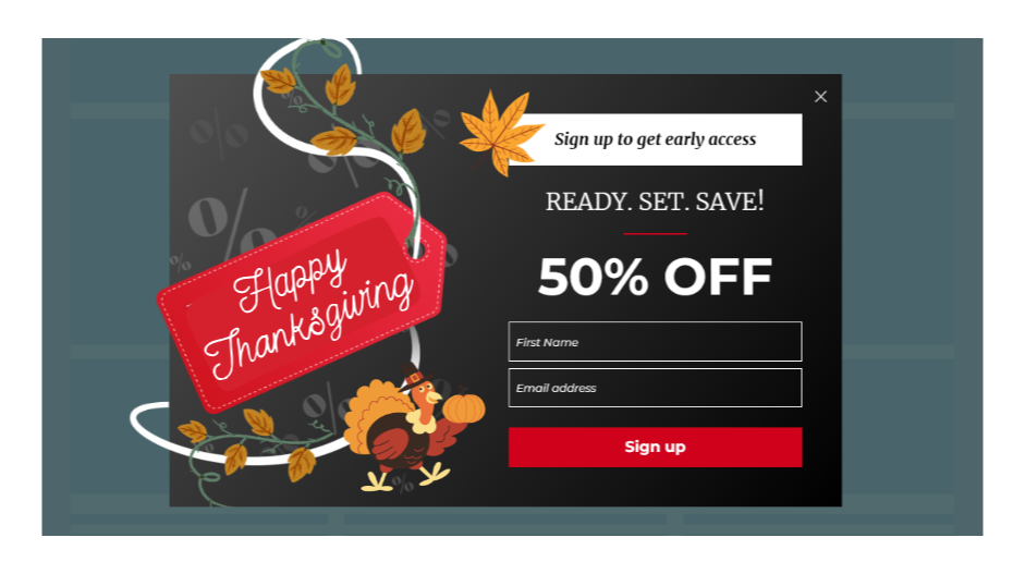 Thanksgiving Day Email Signup Popup