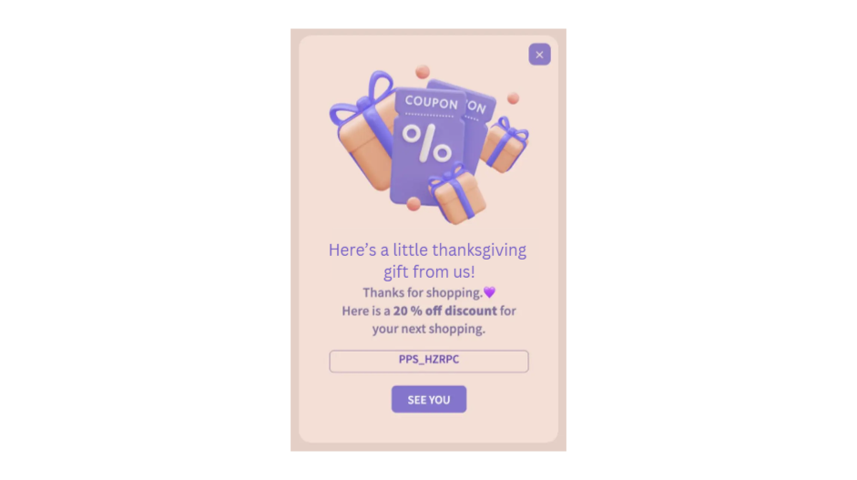 Thanksgiving Loyalty Reward Popup